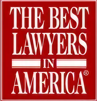Red square sign with white text reading "THE BEST LAWYERS IN AMERICA" in uppercase letters.